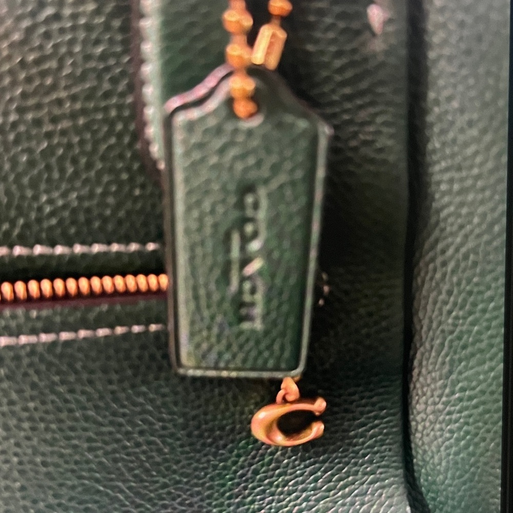 Coach Dark Green Leather Satchel with Gold Hardware - Picture 2 of 7